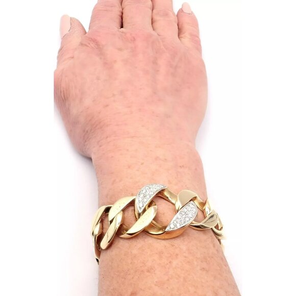 Rare Vintage Tiffany & Co 14k Yellow Gold Diamond Large Heavy Curb Link Bracelet - Picture 13 of 15